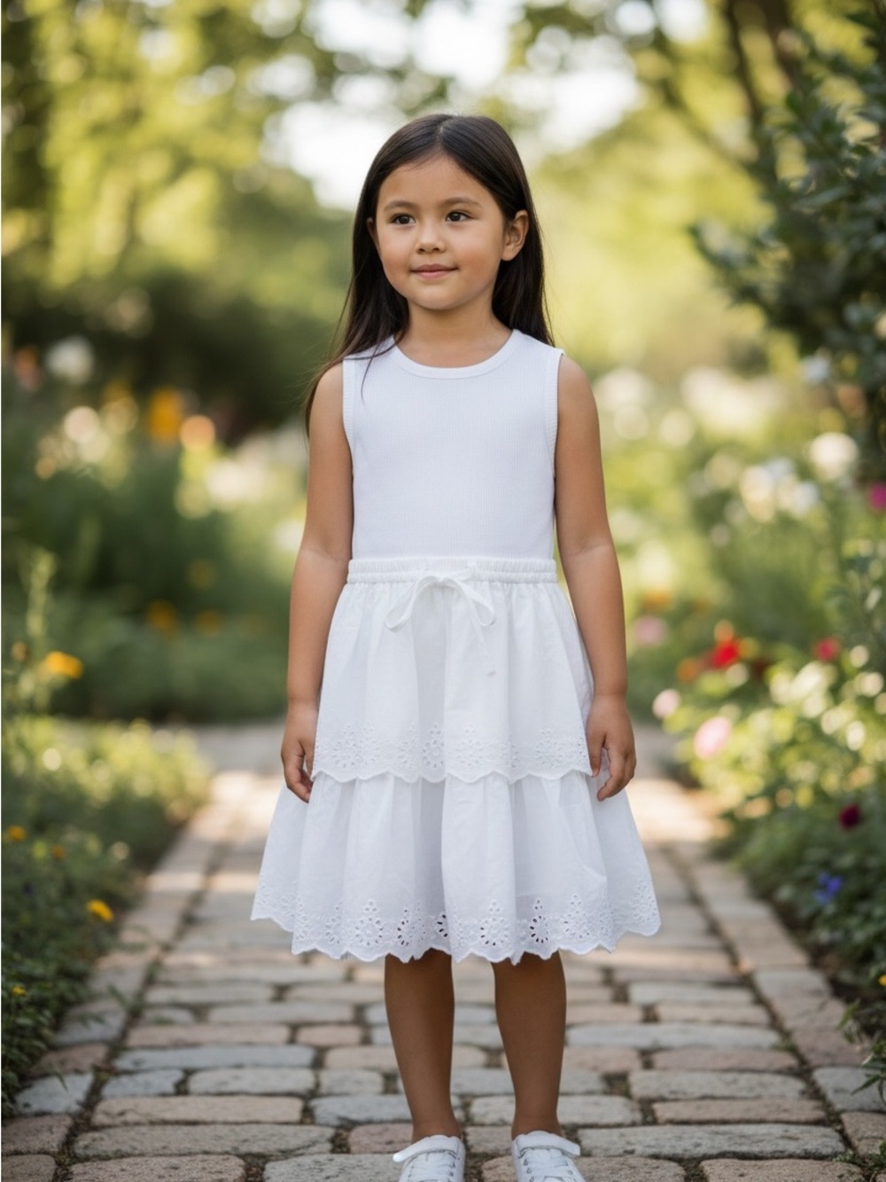 Copper Key Classic White Sleeveless Tiered Eyelet Dress Girls Size L 12/14